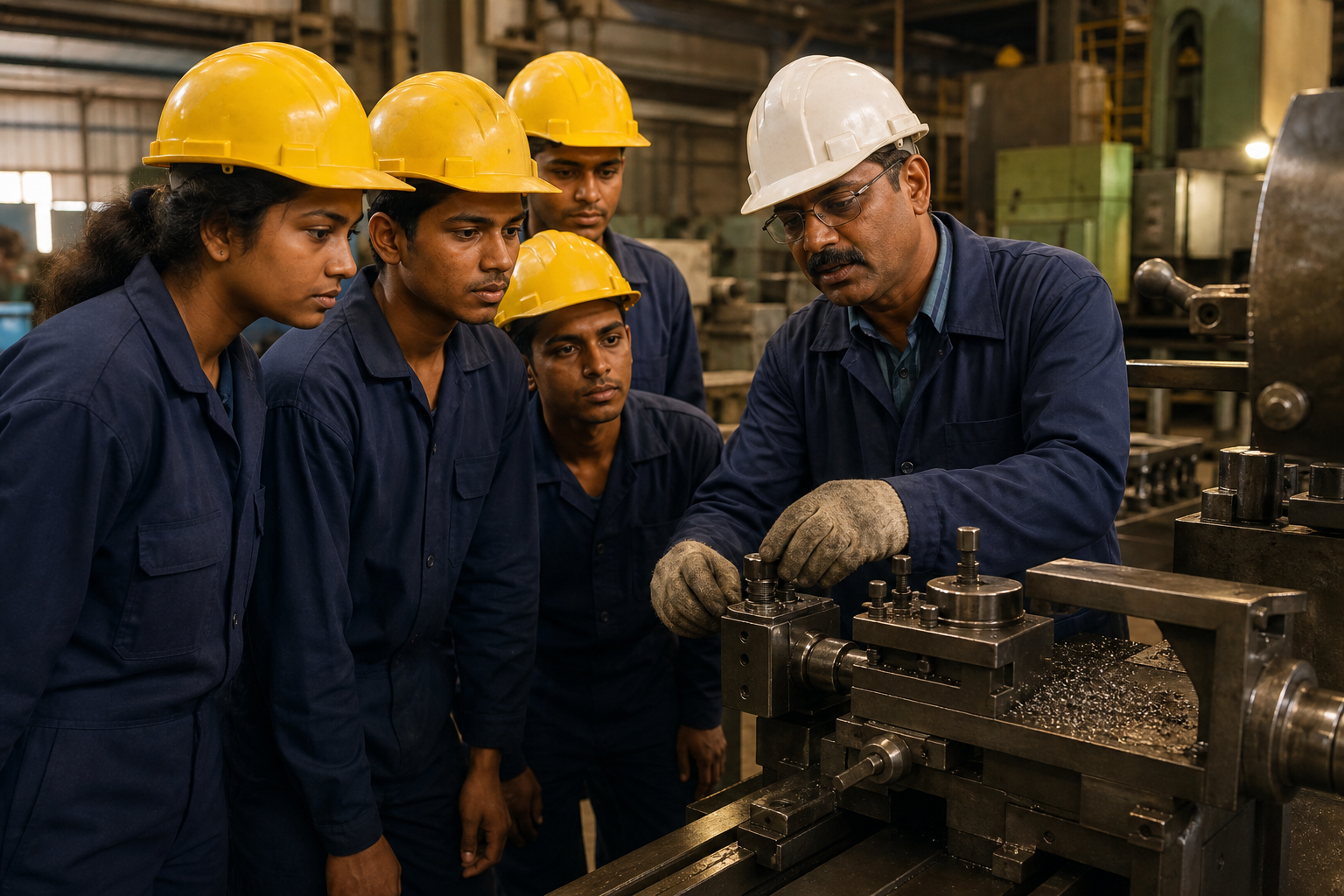 Apprentices in a structured workplace training program